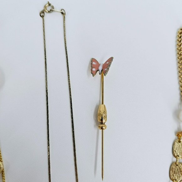 Assorted Bundle of Costume Jewelry Necklaces Rings Stick Pen Gold Metal Art Deco - Picture 5 of 15